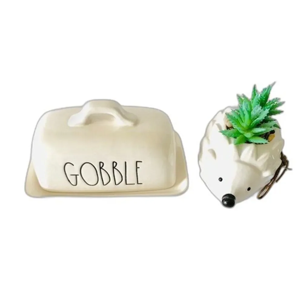 Rae‎ Dunn Butter Dish “Gobble” Farmhouse Fall Kitchen Dining Home Decor